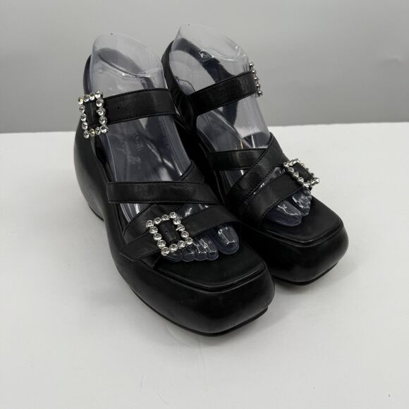Free People Brooklyn US 7.5 Shoes Black Leather Ankle Strap Platform Sandals - Picture 2 of 16